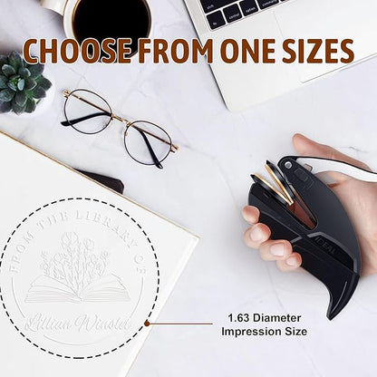 Embosser Stamp Custom - Book Stamp Personalized Gifts for Book Lovers, Readers, Home & Library Collections (Floral-05)