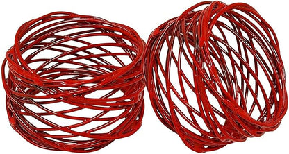 Handmade Round Red Mesh Napkin Rings Set of 12 Holder for Dinning Table Parties Everyday, Dia: 2 Inch