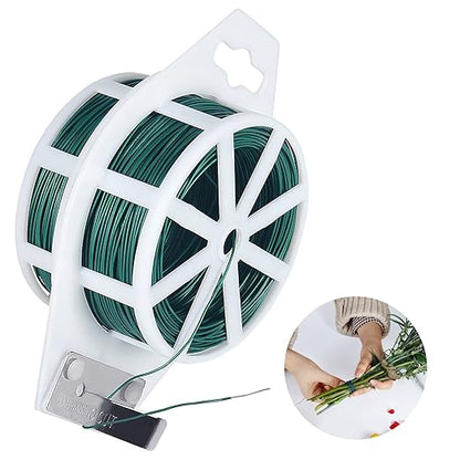 Floral Wire, 110 Yards Flexible Craft Wire for Wreath 22 Gauge Green Florist Supplies with Built-in Cutter for Christmas Tree, Garland and Flower Arrangements, Plant Support