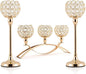 VINCIGANT Set of 3 Gold Candle Holders Wedding Table Centerpieces,Tealight Candlestick Candelabra Stand with 3 Arms for Fireplace Home Living Room Decor,Valentine's Day Housewarming