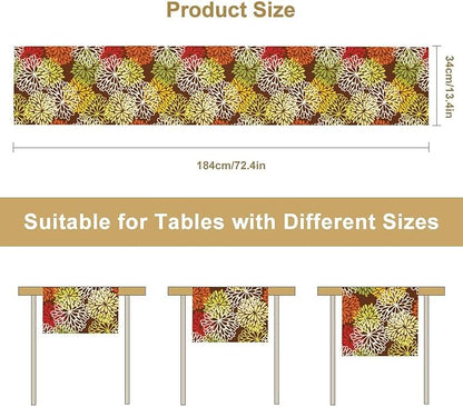 Brown Dahlia Floral Table Runner, Seasonal Autumn Thanksgiving Pattern Print for Home Kitchen Table Decor Dining Coffee Room Party Decor 13x70 Inch