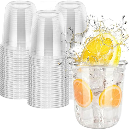 60 Pcs Disposable Stemless Clear Glasses 12 oz NATURAL Arc Crystal Plastic wine glasses Clear Classic Pet Cup for Meeting Weddings Birthdays Cocktail Christmas Party Supplies