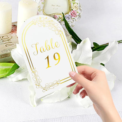 Wedding Table Numbers 1-40, 40 White Gold Cards with 40 Gold TableNumber Holders for Wedding Reception(Card and Holder)