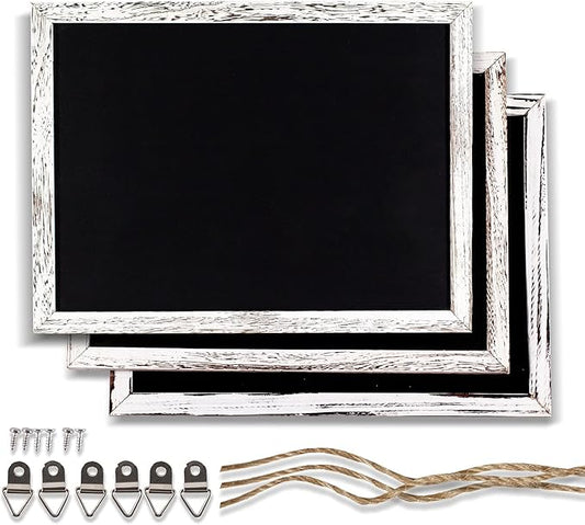 Chalkboard 12x16 inches, 3 Pack Non-Magnetic Blackboard, Rustic White Wooden Framed Chalkboards for Wedding, Kitchen and Home Decor