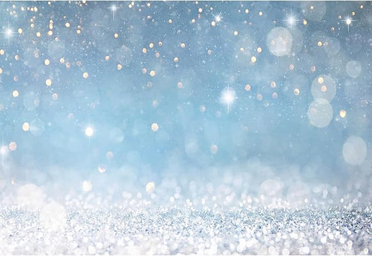 7x5ft Blue Bokeh (Not Glitter) Backdrops Birthday Party Abstract Golden Sparkling Spots Photography Background Baby Shower Wedding Prom Graduation Party Bokeh Decor Banner Photoshoot Props