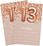 13th Birthday Invitation Cards, Rose Gold Glitter 13th Birthday Party Invites, Kids Happy Birthday Party Decorations Supplies, 20 Fill-in Cards with Envelopes for Boys or Girls Party Celebration - C05