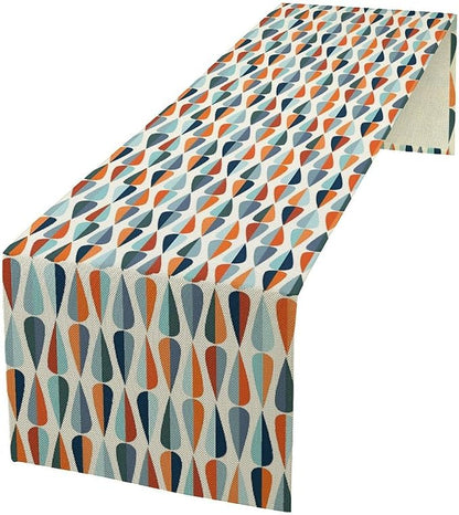 Mid Century Table Runner, Modern Style Retro Pattern Droplet Shapes Mosaic Tones Pattern Print for Home Kitchen Table Decor Dining Coffee Room Party Decor 13x120in