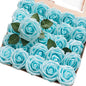 Floroom Artificial Flowers 50pcs Real Looking Aqua Blue Foam Fake Roses with Stems for DIY Wedding Bouquets Bridal Shower Centerpieces Floral Arrangements Party Tables Home Decorations