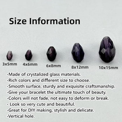 100pcs 8x12mm Teardrop Crystal Glass Beads for Jewelry Making, Faceted Vertical Hole Teardrop Glass Spacer Beads for Wind Chimes Bracelet Earring Necklace DIY Craft(Violet)