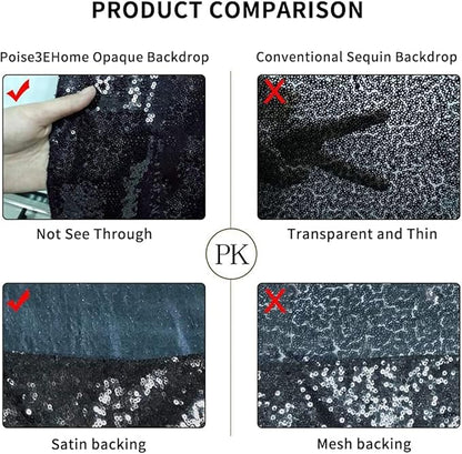 Poise3EHome 7Ft x 7Ft Black Sequin Backdrop, Glitter Thick Satin Sequin Background Drapes, Sequence Xmas Thanksgiving Backdrop for Wedding Party Holiday Festival Decor