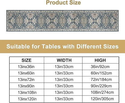 Vintage Boho Floral Table Runner, Rustic Country Farmhouse Blue Grey Retro Flower Pattern for Home Kitchen Table Decor Dining Coffee Room Party Decor 13x120in