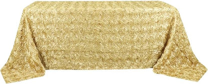 Efavormart 90"x132" Wholesale Rectangle Table Cover Champagne Grandiose Rosette 3D Satin Tablecloth for Wedding Party Event