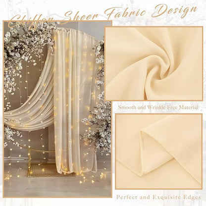 4 Panels Wedding Arch Draping Fabric 20Ft Length x 28" Width Champagne Arch Drapes Chiffon Fabric Sheer Curtains Backdrop for Party Bridal Decorations Wedding Ceremony Ceiling Stage Reception Decor