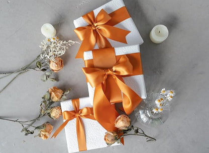 Satin Ribbon 2.5 Inch Double-Faced Ginger Polyester Ribbons 25 Yards for Crafts Flower Bouquet Gift Wrapping Wedding Invitation