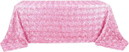 Efavormart 90"x132" Wholesale Rectangle Table Cover Pink Grandiose Rosette 3D Satin Tablecloth for Wedding Party Event Decoration