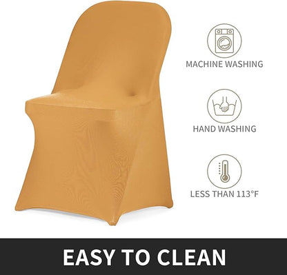 Peomeise Stretch Spandex Folding Chair Cover for Wedding Party Dining Banquet Event (Gold,25pcs)