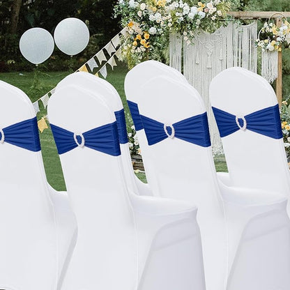 Howhic Pack of 120 Spandex Chair Sashes Bows Stretch Chair Cover Band with Buckle Slider Universal Elastic Chair Ties for Wedding Banquet Party Event Decoration (Navy)