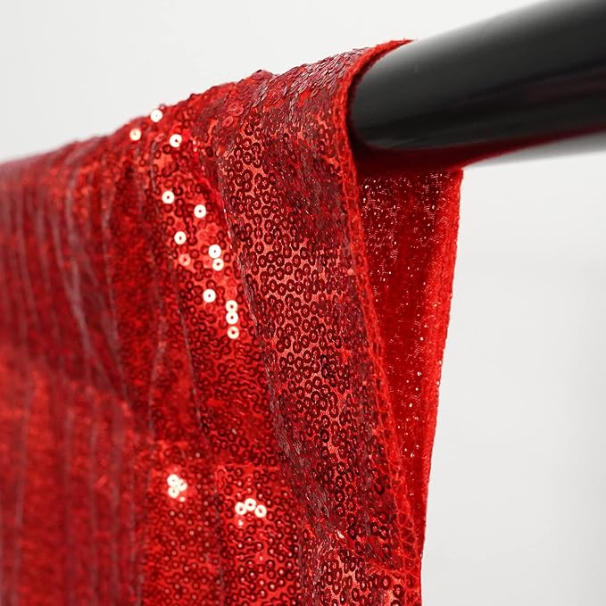 Poise3EHome 8Ft x 10Ft Red Sequin Backdrop, Glitter Thick Satin Sequin Background Drapes, Sparkly Photography Curtain, Sequence Backdrop for Wedding Party Holiday Festival Decor