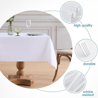 VidaFete Square Tablecloth 52 x 52 Inch Tablecloths Stain Wrinkle Resistant Polyester Dining Table Cover for Kitchen Dinning Party Wedding Rectangular Tabletop Buffet Decoration(White)