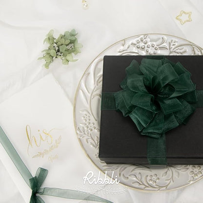 Ribbli Spruce Green Organza Ribbon,1/2 Inches x Continuous 50 Yard, Green Sheer Ribbon for Gift Wrapping,Cookie Wrapping,Wedding Decoration,All Crafting and Sewing