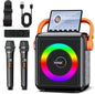 Karaoke Machine,8000mAh Portable Bluetooth Speaker with 2 Wireless Microphones for Adults & Kids,Microphone Speaker Set with Lights,Supports for TF Card,AUX in,FM,REC,for Parties,Outdoor,Home (HBL100)