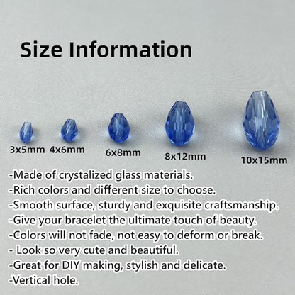 130pcs 6x8mm Teardrop Crystal Glass Beads for Jewelry Making, Faceted Vertical Hole Teardrop Glass Spacer Beads for Wind Chimes Bracelet Earring Necklace DIY Craft(Light Blue)