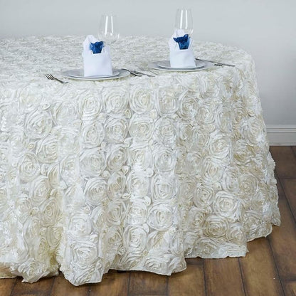 Efavormart 132" Wholesale Round Table Cover Ivory Grandiose Rosette 3D Satin Tablecloth for Wedding Party Event Decoration