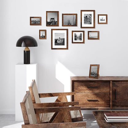 8x8 Picture Frame Set of 4 with HD Glass, Display 6x6 Pictures with Mat or 8 x 8 Without Mat, Rustic Wood Photo Frame for Wall Mount and Tabletop Display