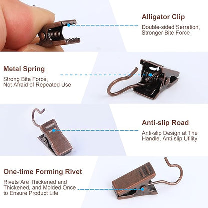 JANYUN 120 Pack Clip Hook Set Stainless Curtain Clips for Curtain Photos Home Decoration Art Craft Dispaly Hang Clip (Copper)