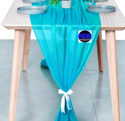 MDS Halloween Chiffon Table Runner - 25 Pack, 29 x 170 Inches, 14ft Each - Sheer Spooky Table Runners for Haunted House Parties, Trick-or-Treat Tables, Witchy Décor, Wedding & Events - Turquoise
