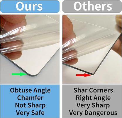 Unbreakable Acylic Small Mirror Tiles for Kids, (4-Pcs 13.5x13.5 Inch) Plastic Mirrors for Wall, Stick on Mirrors for Wall Decor, Shatterproof Mirror for Kids Bedroom