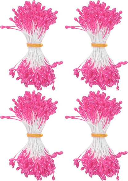 600-Pack Flower Stamens for Crafts, 5mm Double Heads Artificial Pearl Floral Pistil Mini Flower Pollens Stamens for DIY Making/Wedding/Scrapbook Decoration [Rose Red]