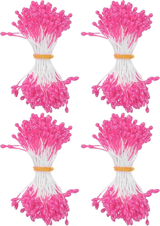 600-Pack Flower Stamens for Crafts, 5mm Double Heads Artificial Pearl Floral Pistil Mini Flower Pollens Stamens for DIY Making/Wedding/Scrapbook Decoration [Rose Red]