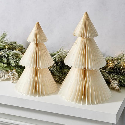 LampLust White Honeycomb Paper Trees, 2 Pack, 10 & 12 Inch, Winter Ornaments, Winter Decorations for Home and Mantel Decor, Winter Wonderland Decorations