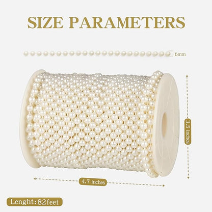 82 Feet Crafts Faux Pearl Roll 6mm Pearl Garland for Wedding Centerpiece Backdrop Christmas Tree and Flowers Decoration DIY (Ivory)
