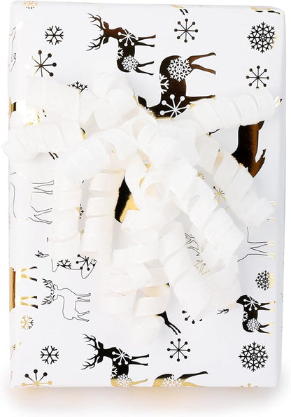 6" Metallic Glitter White Self Adhesive Curly Ribbon Gift Wrap Bows for Christmas, Holiday, Birthday, Wedding, Presents, Party Favors Decorations 6-Count