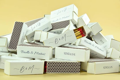 Custom Matchboxes - Set of 10 - Personalized - 2" Inch Long - Colorful Matchsticks - Weddings – Wedding Favor - Matchboxes, Custom Matchbox (2" Matchsticks, Wedding Design #4)