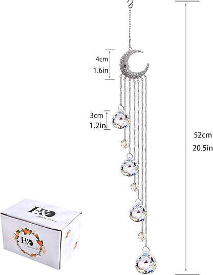 Hanging Clear Crystal Suncatcher Ornaments with Moon Decor Rainbow Maker Crystal Beads Ball Prisms Pendant