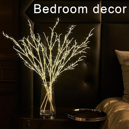 Fudios Lighted Branches Plug in 32IN 200 LED Mantle Winter Decor, White Twig Branch Lights for Christmas Holiday Party Indoor Outdoor