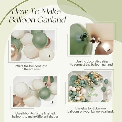 Sage Green Balloon Arch Kit, 141pcs Sage Green Gold Sand White Balloons for Wedding Engagement Anniversary Bridal Shower Baby Shower Birthday Jungle Safari Party Decorations