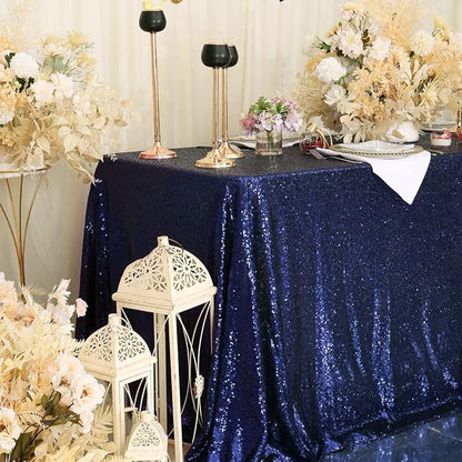 SquarePie Sequin Tablecloth 60 x 120 Inch Navy Blue Sparkly Table Linen for Wedding Party