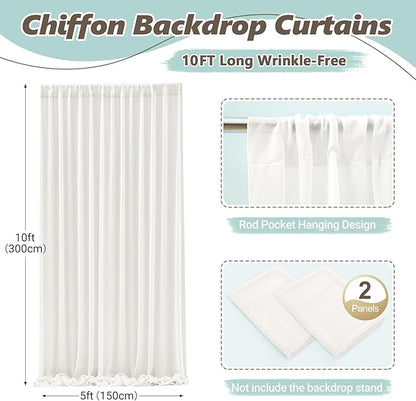 10ft x 10ft Beige Backdrop Curtains, Wrinkle-Free Sheer Chiffon Fabric Photo Backdrop Drapes for Wedding Arch Party Ceremony Stage Photography Decorations