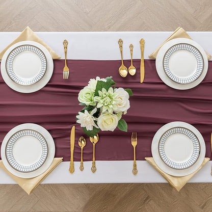 6Pack 9ft Chiffon Table Runner 14x108 Inch Sheer Romantic Table Runner for Wedding Birthday Party Bridal Shower Outdoor Decoration -Burgundy