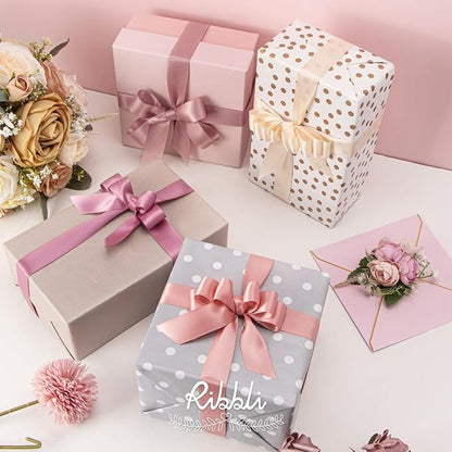 Ribbli Dusty Rose Satin Ribbon 1 Inch x 4 Rolls Total 40 Yards- Pink/Rose Gold/Rosy Mauve/Mauve Ribbon for Gift Wrapping Craft Wedding Decoration