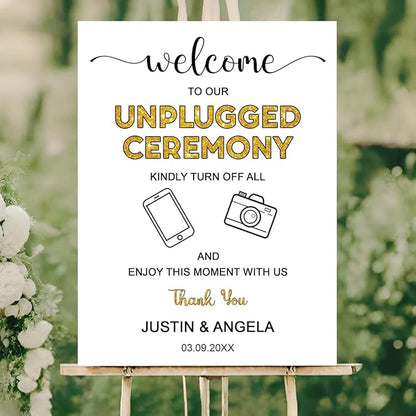 Unplugged Ceremony Sign with Icons – Fun & Bold Wedding Yard Sign – No Phones or Cameras – Modern Welcome Sign for Outdoor Weddings