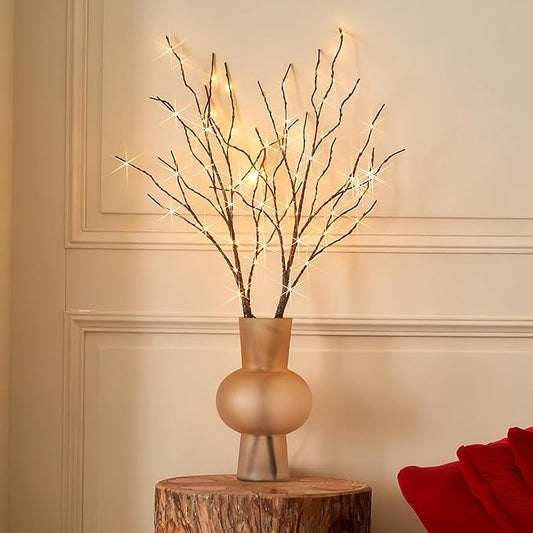 BAOLITVINE Lighted Willow Branches with Timer Battery Operated 100 LED Fairy Lights, Brown Twig Branches 32IN for Home Bedroom Fireplace Christmas Decoration Inside Outdoor