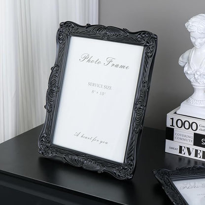 Cuspin Black 8x10 Picture Frame, Vintage Ornate Decorative Hand-Carved Resin Photo Frame with Detailed Design for Tabletop Display or Wall Hanging, Black Home Decor