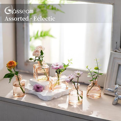 Glasseam Mini Bud Vases for Centerpieces: Clear Small Flower Vase Set of 20 Cute Tiny Glass Table Centerpieces Modern Wedding Birthday Party Baby Shower Dining Room Decoration Champagne
