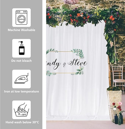 MYSKY HOME White Backdrop Curtain for Wedding Decor Holiday Party 6 Panels- White Wedding Backdrop Polyester Photography Backdrop Drapes Baby Shower Birthday Privacy Curtains Home Decor, 5ft x 10ft
