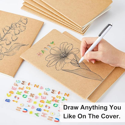 feela 8 Pack Unlined Kraft Paper Notebooks, Blank Journal Note Pad for Drawing Writing, Small Sketchbook Travel Journal Bulk for Women Kids Students Office School Supplies, A5, 60 Pages, 8.3” X 5.5”
